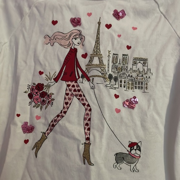 Adorable ls glitter graphic Paris heart themed ls tee size 4 - Picture 2 of 3